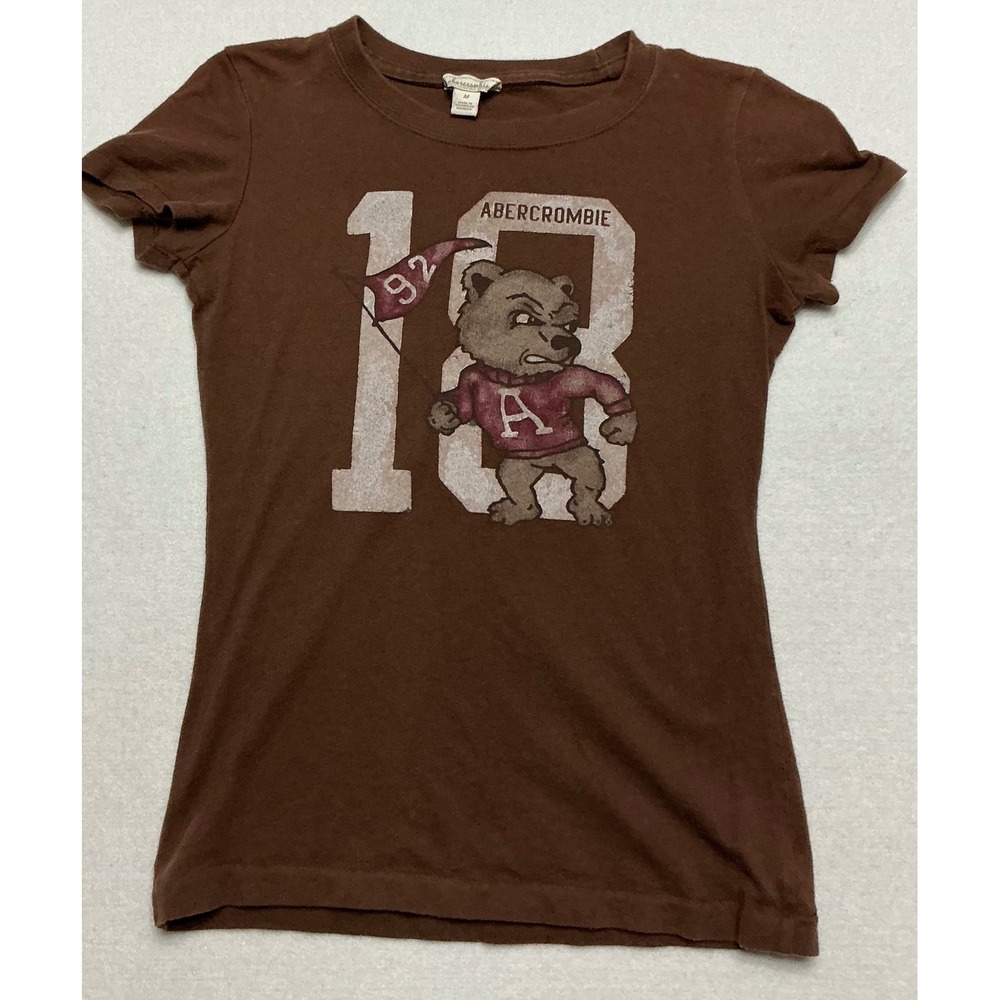Vintage Abercrombie Babydoll Tee Womens M Brown Bulldog 1892 Y2K Graphic Shirt